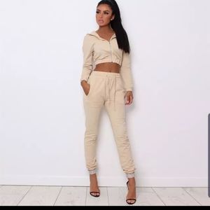 Hooded Collar Cropped Jogging Suit